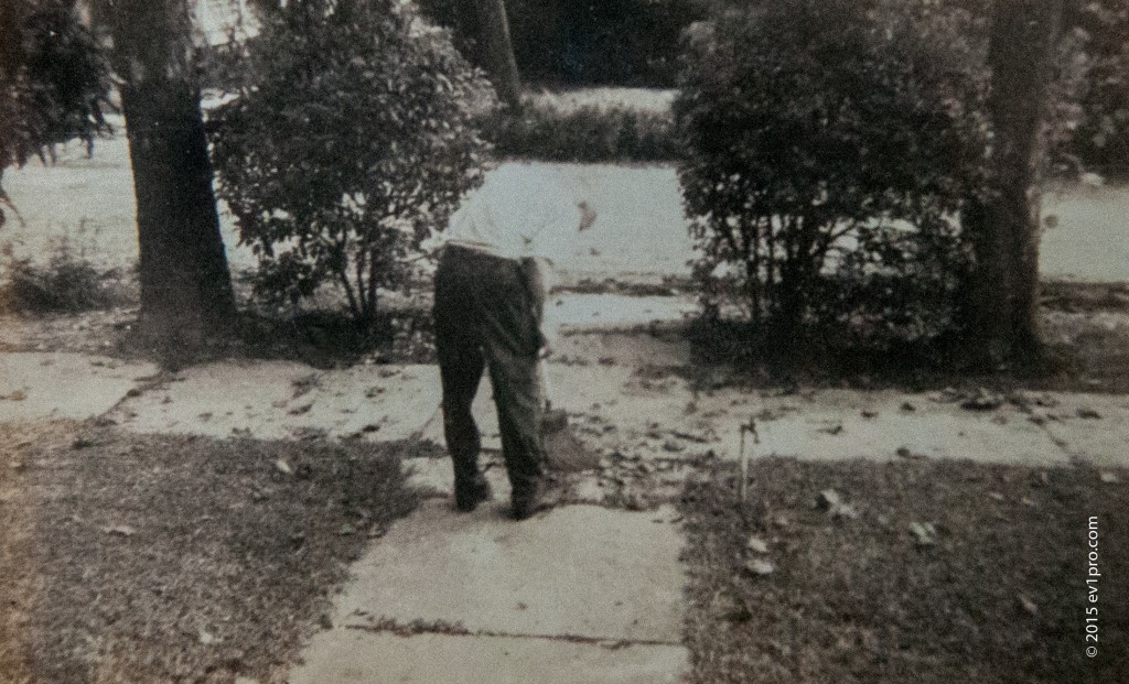 Nell Stewart's father, cleaning up the sidewalk along Crocker. Keeping the neighborhood tidy for walkers mattered.